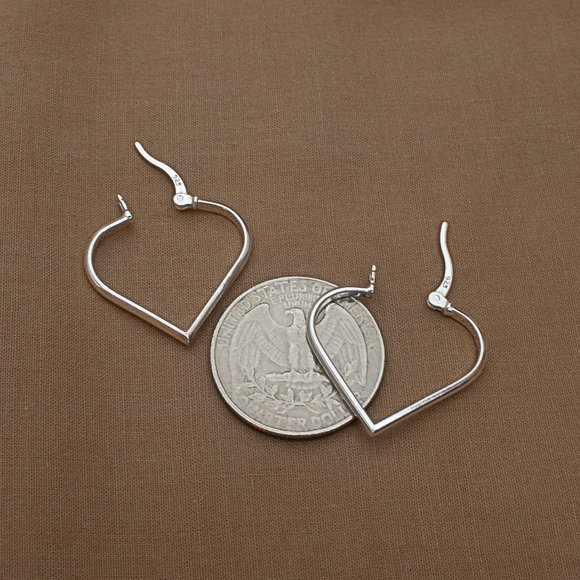 Sterling Silver Heart Hoop Earrings Stamped 925 Silver Minimalist Hinged… - Picture 3 of 3